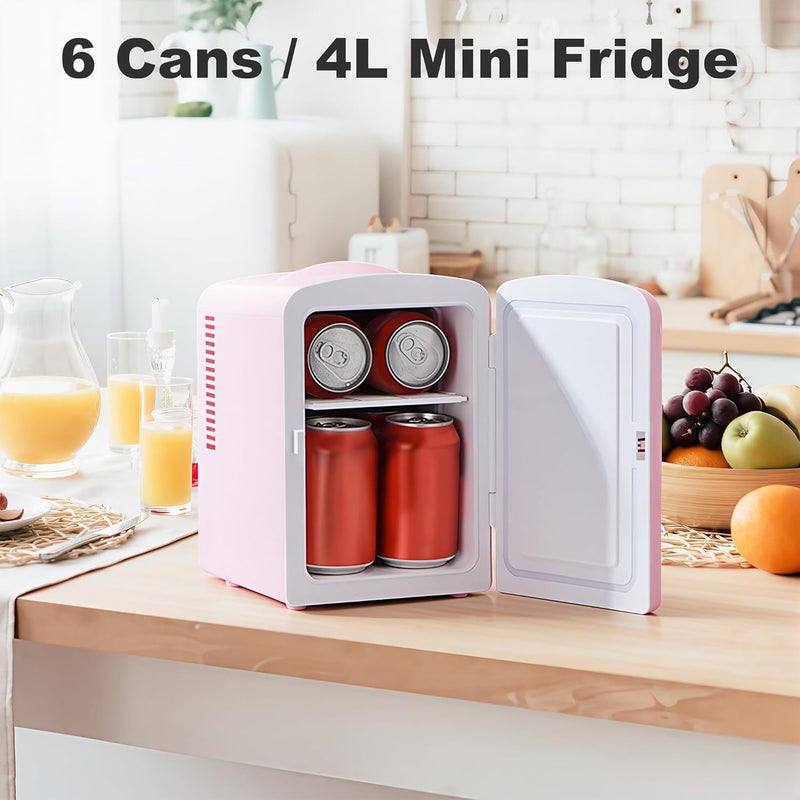 Iceblue Mini Fridge, Retro 4Liter /6 Cans Tiny Fridge, AC Plug & 12V Car Charger Skincare Fridge, Compact & Portable 4A Cooling Small Refrigerator for Bedroom, Car, Office, Dorm, Gift - Pink - Image 3